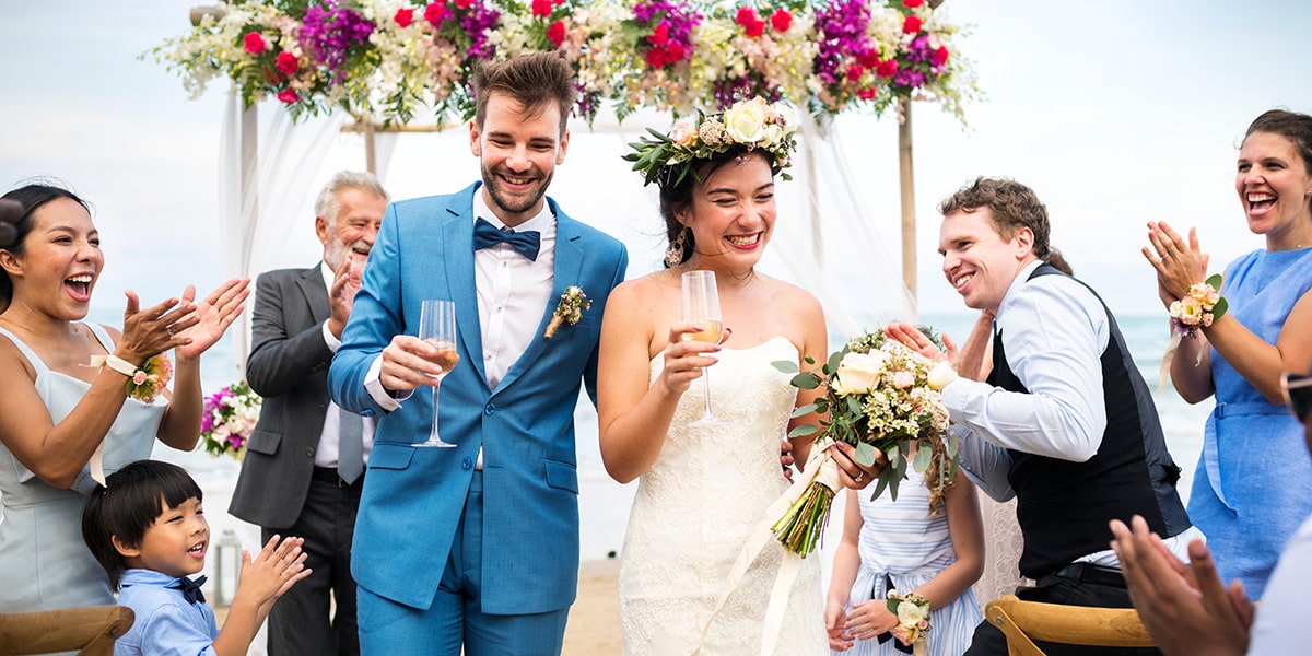 Happy bride and groom